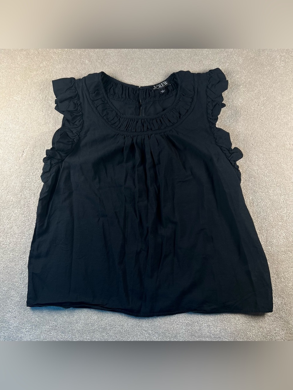 J Crew Blouse Black Flutter Sleeve Lightweight Cotton Blend Women's Large